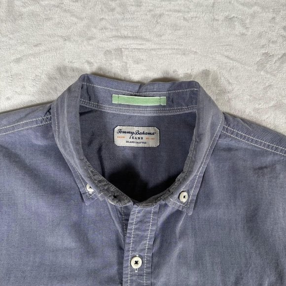 Tommy Bahama Jeans Shirt Men Size M Short Sleeve Single Pocket Cotton Blend EUC - Picture 3 of 12